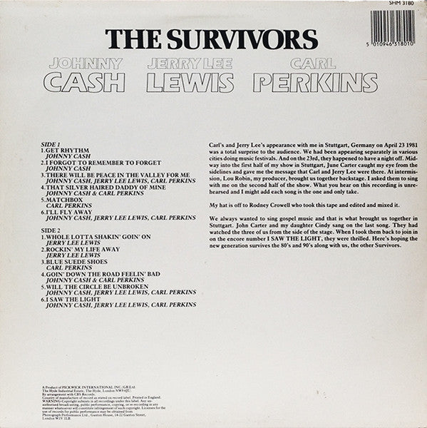 Johnny Cash, Carl Perkins, Jerry Lee Lewis : The Survivors (LP, Album, RE)