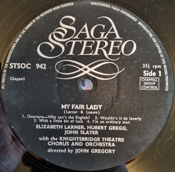 Lerner & Loewe, Elizabeth Larner, Hubert Gregg, John Slater (7), The Knightsbridge Theatre Orchestra And Chorus, John Gregory : My Fair Lady (LP)
