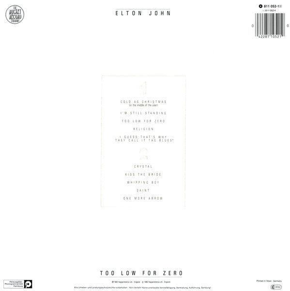 Elton John : Too Low For Zero (LP, Album)