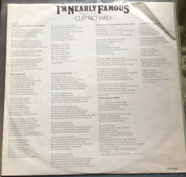 Cliff Richard : I'm Nearly Famous (LP, Album)