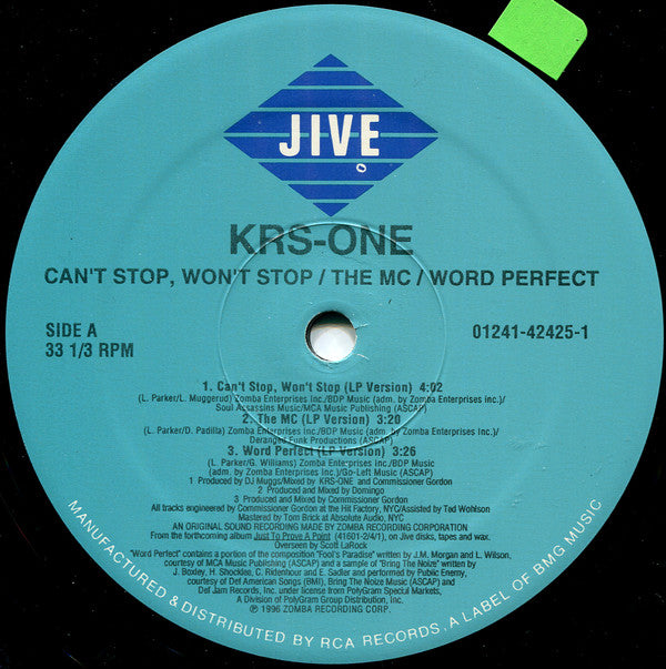 KRS-One : Can't Stop, Won't Stop / The MC / Word Perfect (12", Single)