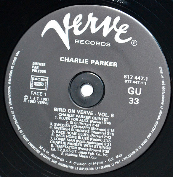 Charlie Parker : Bird On Verve - Volume 6 (LP, Comp)