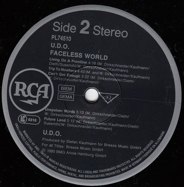 U.D.O. (2) : Faceless World (LP, Album)