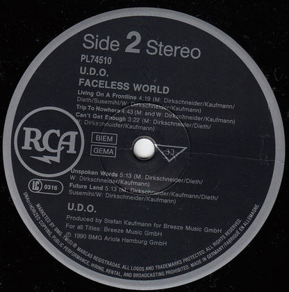 U.D.O. (2) : Faceless World (LP, Album)