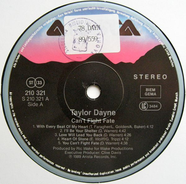 Taylor Dayne : Can't Fight Fate (LP, Album)