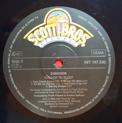 Survivor : Too Hot To Sleep (LP, Album)