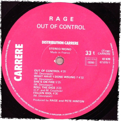 Rage (9) : Out Of Control (LP, Album)