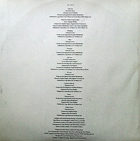 Pet Shop Boys : Actually (LP, Album)