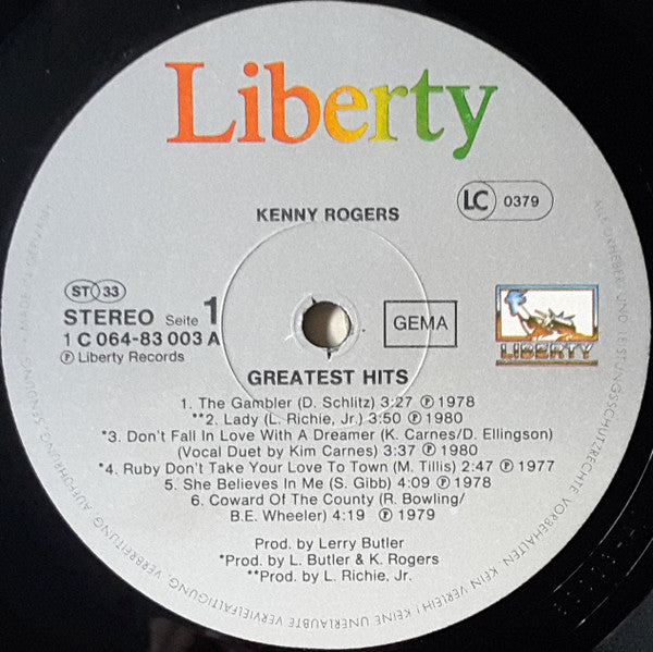 Kenny Rogers : Greatest Hits (LP, Comp, RE)