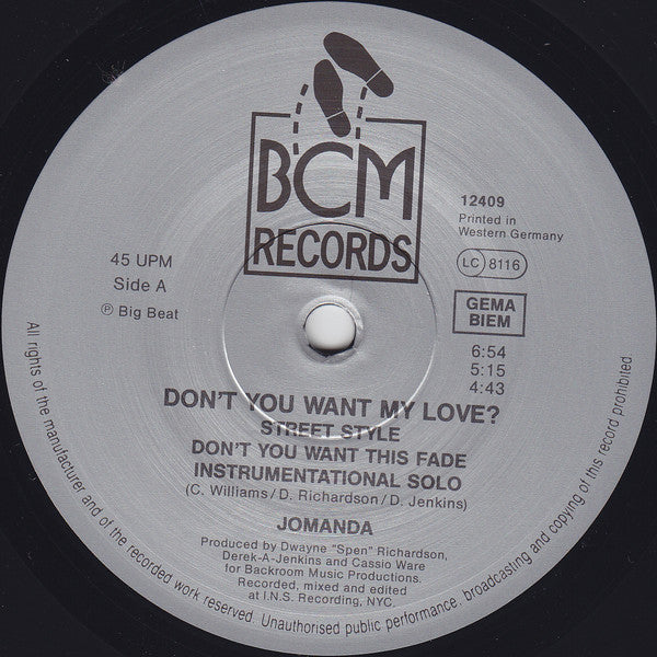 Jomanda : Don't You Want My Love (12", EP)