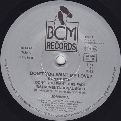 Jomanda : Don't You Want My Love (12", EP)