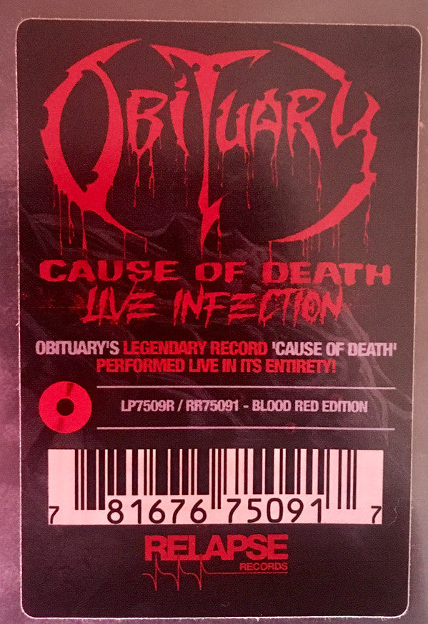 Obituary : Cause Of Death - Live Infection (LP, Album, Red)