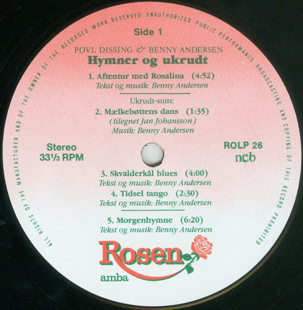 Povl Dissing & Benny Andersen : Hymner Og Ukrudt (LP, Album)