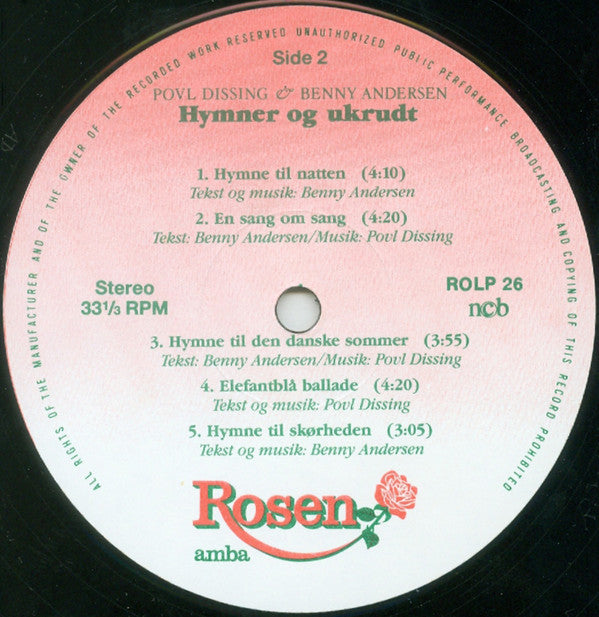 Povl Dissing & Benny Andersen : Hymner Og Ukrudt (LP, Album)