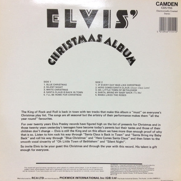 Elvis Presley : Elvis' Christmas Album (LP, Album, RE, RM, CBS)