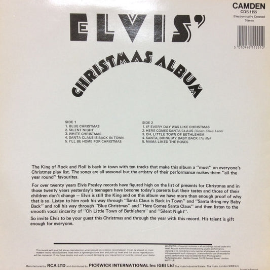 Elvis Presley : Elvis' Christmas Album (LP, Album, RE, RM, CBS)