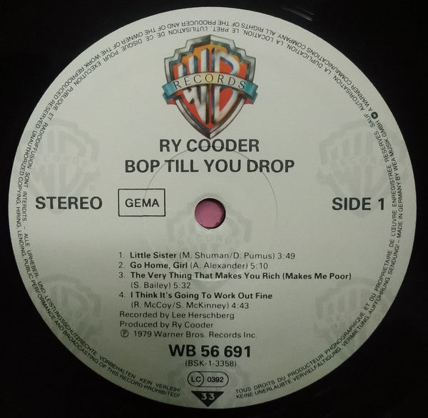 Ry Cooder : Bop Till You Drop (LP, Album, RE)