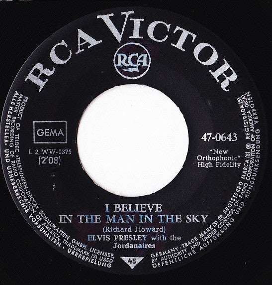 Elvis* : Crying In The Chapel / I Believe In The Man In The Sky (7", Single)