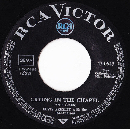Elvis* : Crying In The Chapel / I Believe In The Man In The Sky (7", Single)