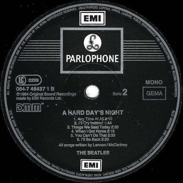 The Beatles : A Hard Day's Night (LP, Album, Mono, RE, DMM)