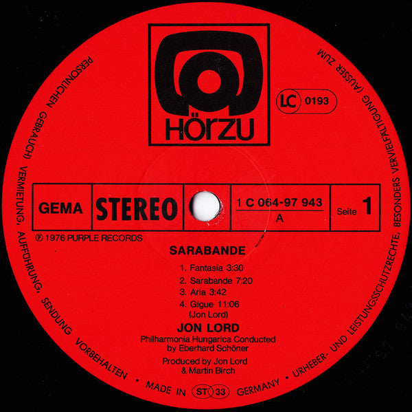 Jon Lord : Sarabande (LP, Album)