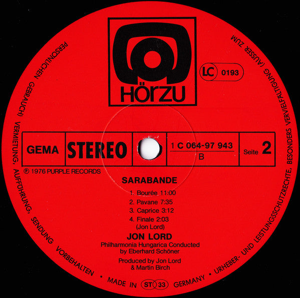 Jon Lord : Sarabande (LP, Album)