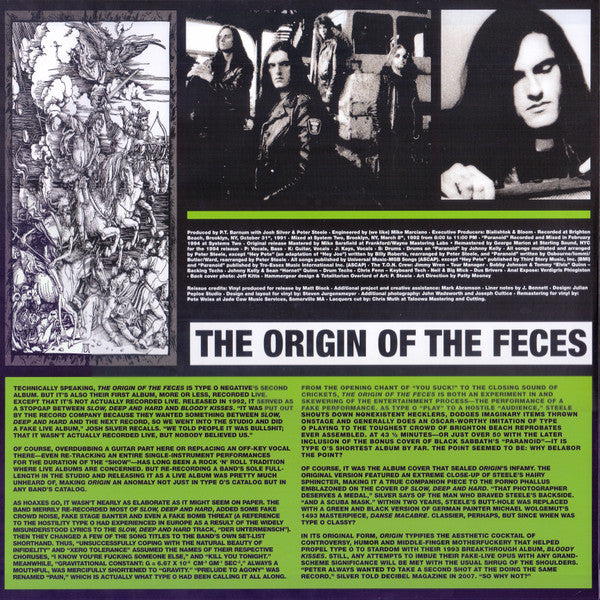 Type O Negative : The Origin Of The Feces (Not Live At Brighton Beach) (2xLP, Album, RE, RM, RP, Gre)