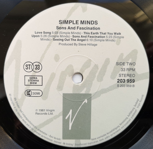 Simple Minds : Sons And Fascination (LP, Album, RE)
