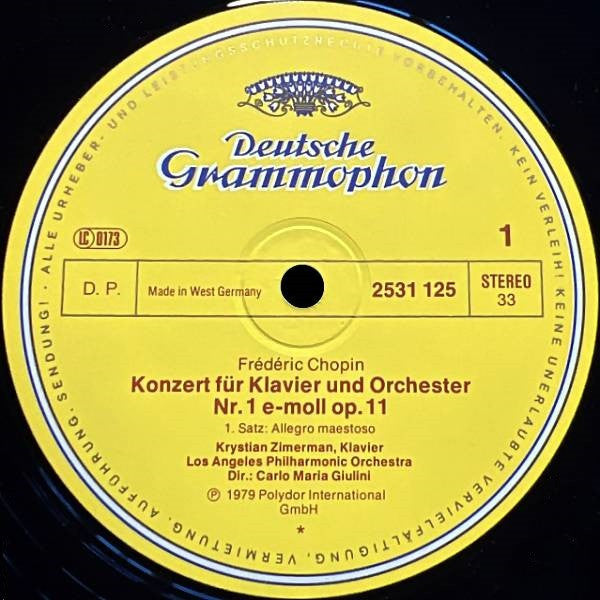 Frédéric Chopin - Krystian Zimerman · Los Angeles Philharmonic Orchestra, Carlo Maria Giulini : Klavierkonzert = Piano Concerto No. 1 (LP, Album)