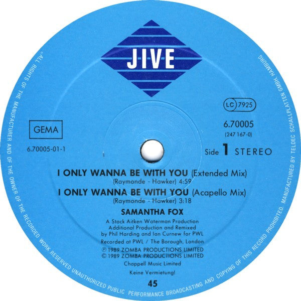 Samantha Fox : I Only Wanna Be With You (12", Maxi)