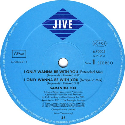 Samantha Fox : I Only Wanna Be With You (12", Maxi)