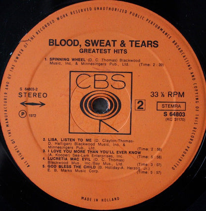 Blood, Sweat & Tears* : Blood, Sweat & Tears Greatest Hits (LP, Comp)