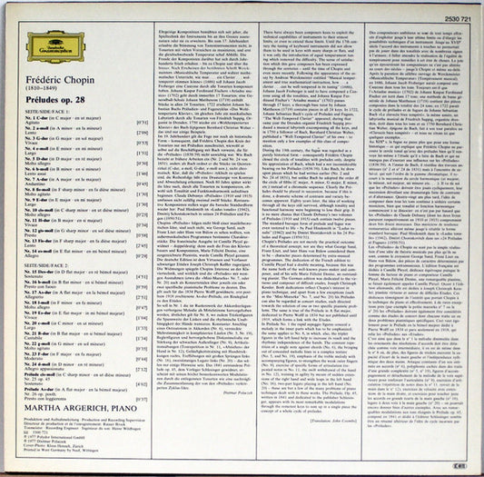 Frédéric Chopin - Martha Argerich : 24 Préludes, Op. 28 · Préludes Nr. 25, Op. 45 · Nr. 26, Op. Posth. (LP)