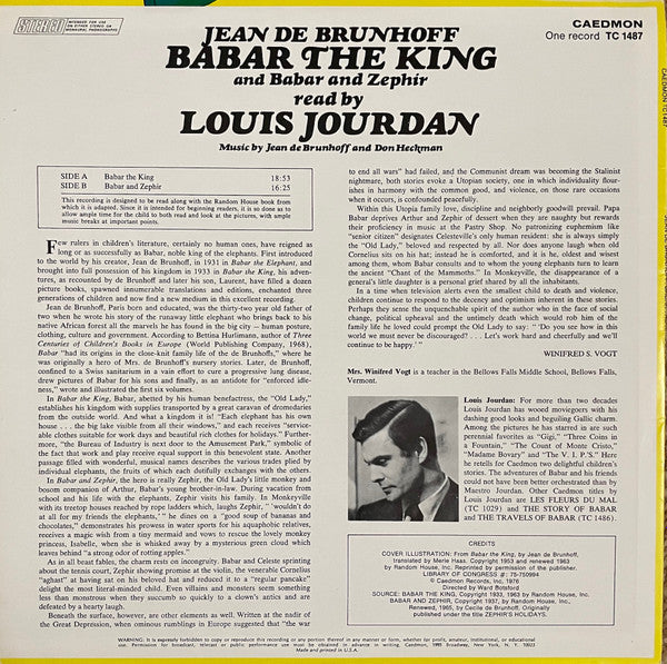 Louis Jourdan : Reads Babar The King And Babar And Zephir (LP, Album)