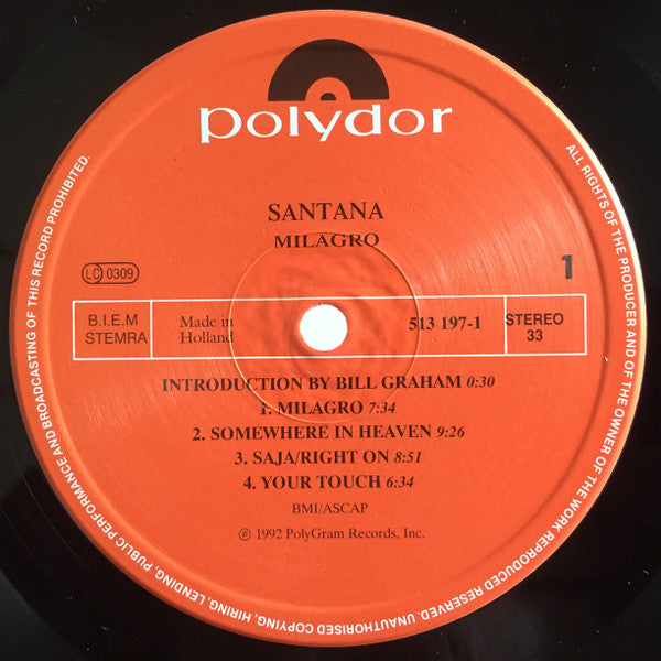 Santana : Milagro (LP, Album)