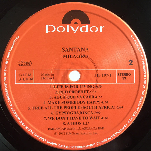 Santana : Milagro (LP, Album)