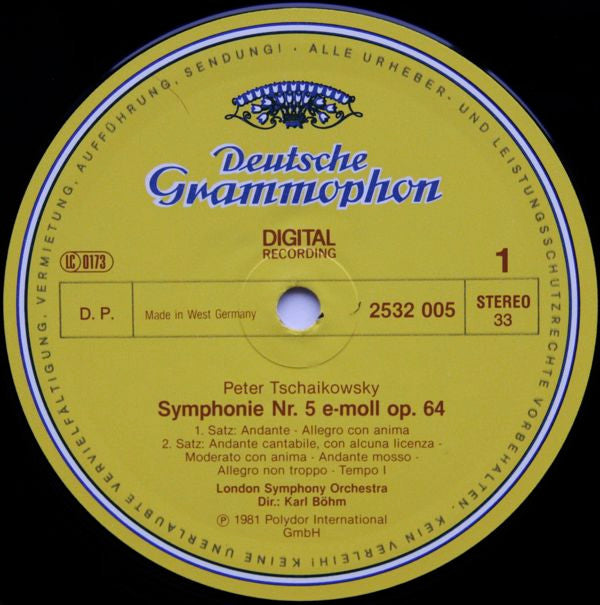Pyotr Ilyich Tchaikovsky, London Symphony Orchestra, Karl Böhm : Symphonie No.5 (LP, Album)