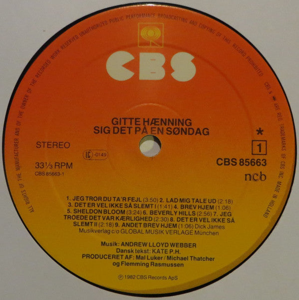 Gitte Hænning : Sig Det På En Søndag (LP, Album)