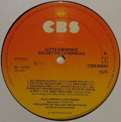 Gitte Hænning : Sig Det På En Søndag (LP, Album)