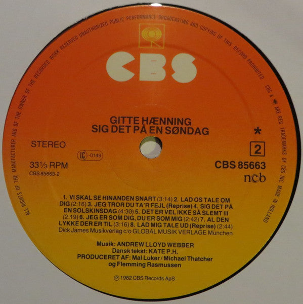 Gitte Hænning : Sig Det På En Søndag (LP, Album)