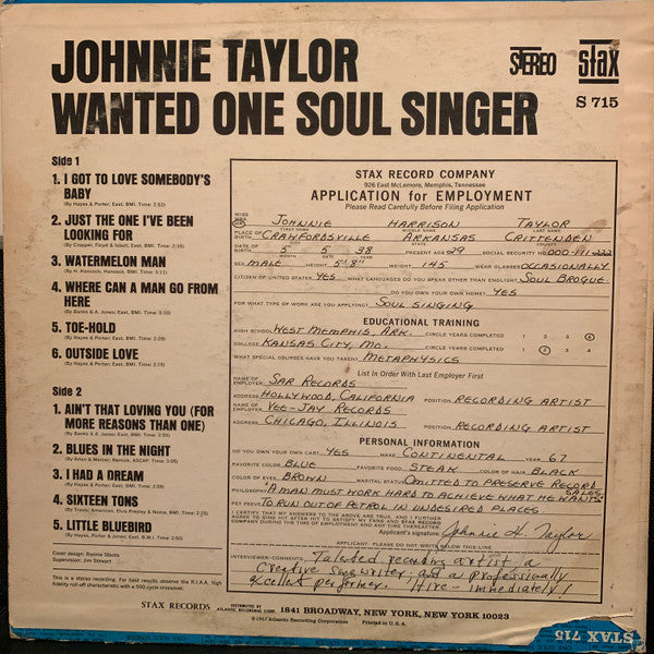 Johnnie Taylor : Wanted One Soul Singer (LP, Album)