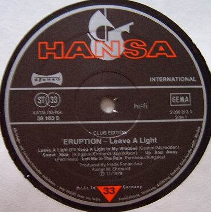 Eruption (4) : Leave A Light (LP, Album, Club)