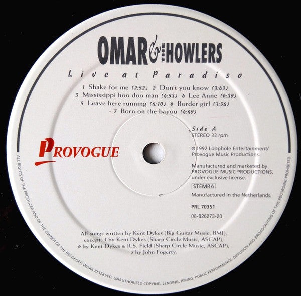 Omar And The Howlers : Live At Paradiso (LP, Album)