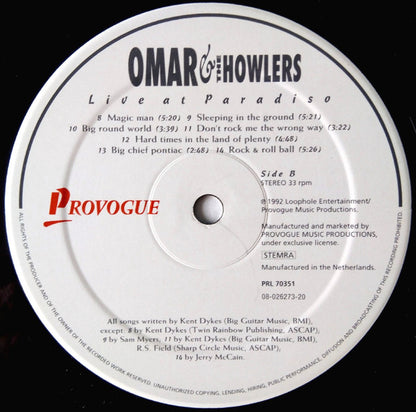 Omar And The Howlers : Live At Paradiso (LP, Album)
