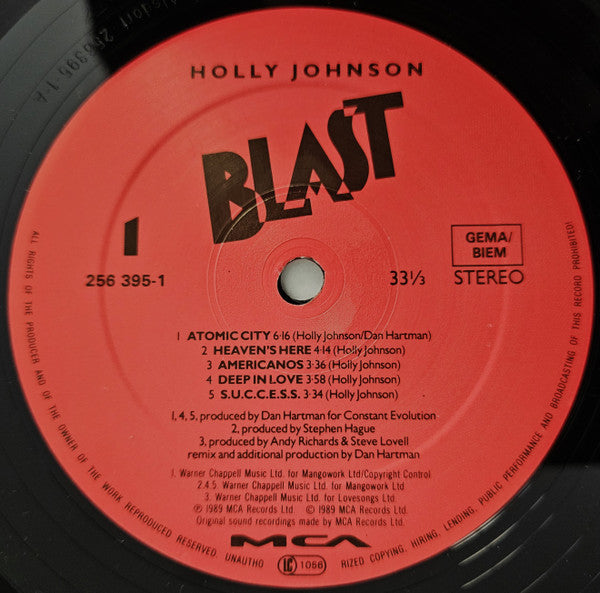 Holly Johnson : Blast (LP, Album, Tel)