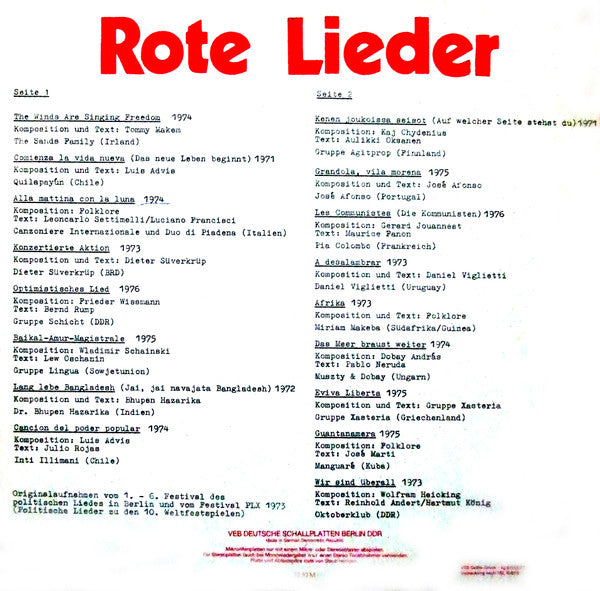 Various : Rote Lieder ´70-´76 (LP, Comp)