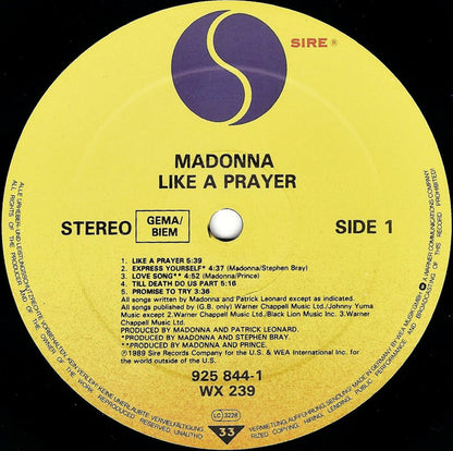 Madonna : Like A Prayer (LP, Album, Tel)