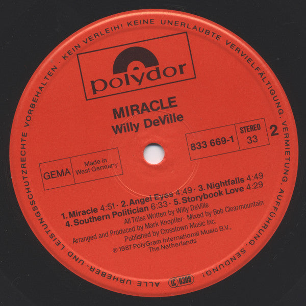 Willy DeVille : Miracle (LP, Album)