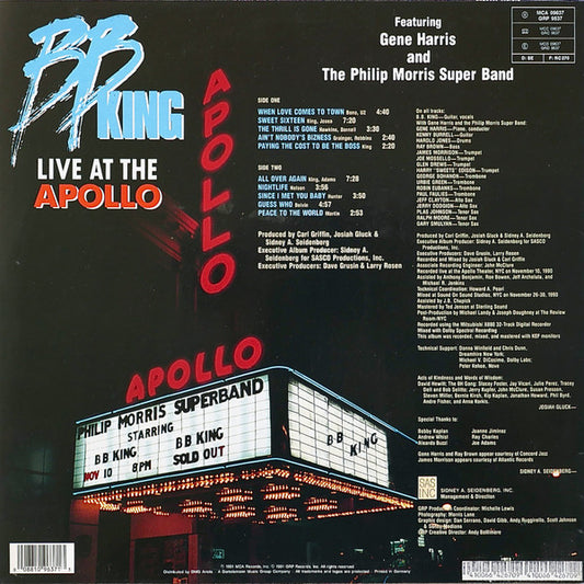 B.B. King Featuring Gene Harris And The Philip Morris Super Band* : Live At The Apollo (LP, Album)
