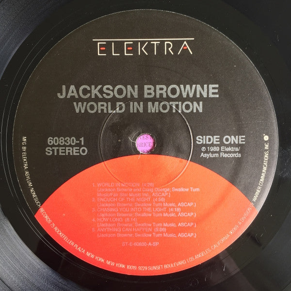 Jackson Browne : World In Motion (LP, Album, SP )